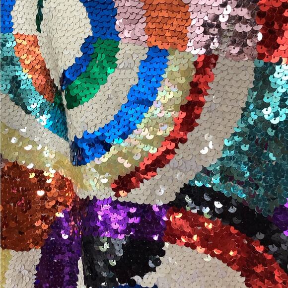 VTG 90s Adrianne Vitadini Sequins Multi Color Retro Rainbow Maxamalist Shirt M - Picture 3 of 6